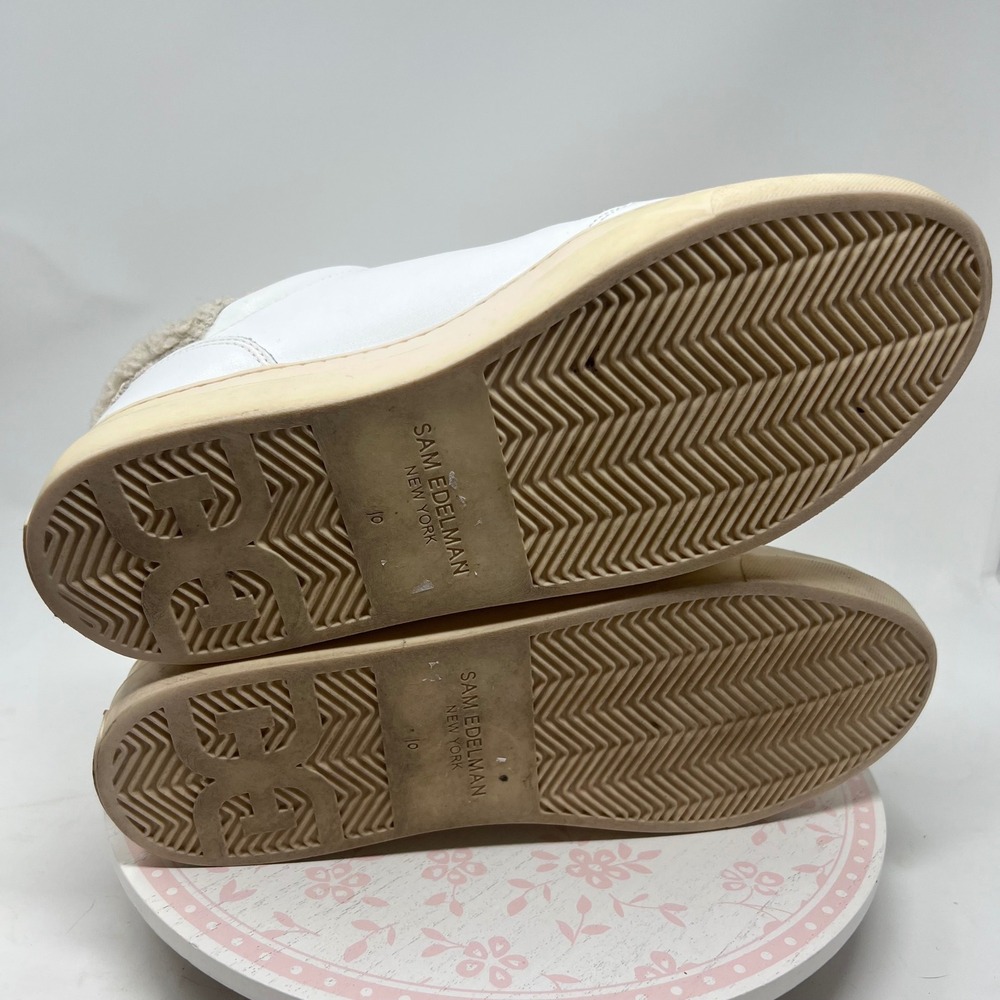 SAM EDELMAN Wess Sneaker Women 10 White Leather Faux Shearling Platform Low Top - Picture 11 of 13
